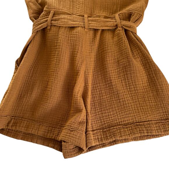 Sézane Federica Brown Short Romper Cotton Gauze Women’s Size FR 38 / US 6 - Picture 6 of 7